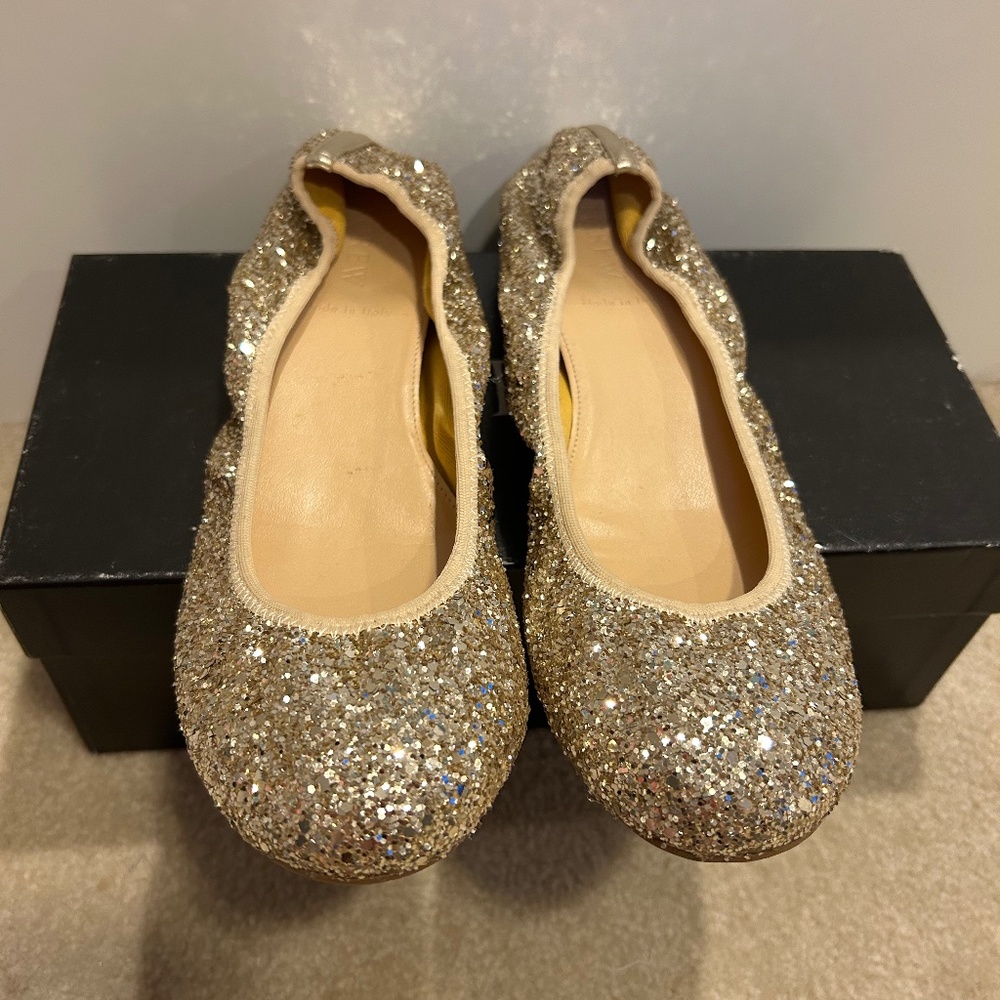 J. Crew Gold Glitter Ballet Flats 8.5